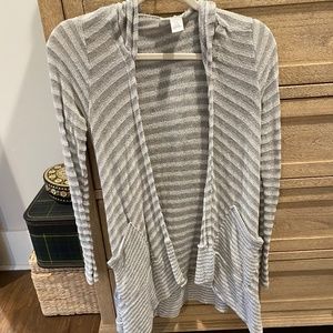 Grey and white stripe hooded cardigan